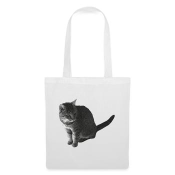 Katze sitzend, schwarz-weiß, tabby Motive - Stoffbeutel - Weiß - Vorne