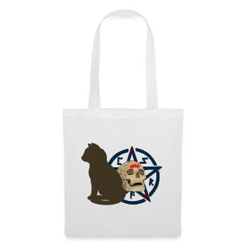 Pentagram muster, Katzen design, Menschenschädel - Stoffbeutel - Weiß - Vorne