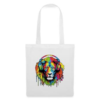 Lion avec casque Lion tête de lion - Sac en tissu - blanc - Devant