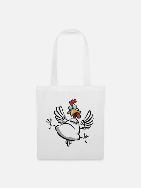 verrücktes Huhn, Hühnerfan, lustiges Huhn Cartoon - Stoffbeutel - Weiß