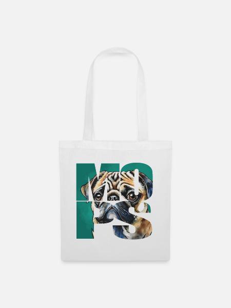 Mops Portrait - Stoffbeutel - Weiß