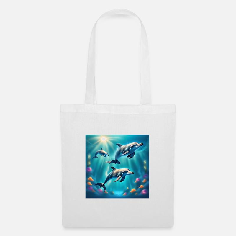 Delfin-Poster, Delfine, Meeresboden - Stoffbeutel - Weiß
