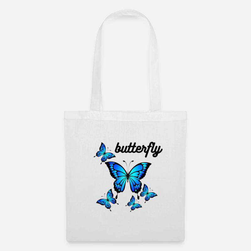 Blue Butterflies on Midnight Black - Tote Bag - white