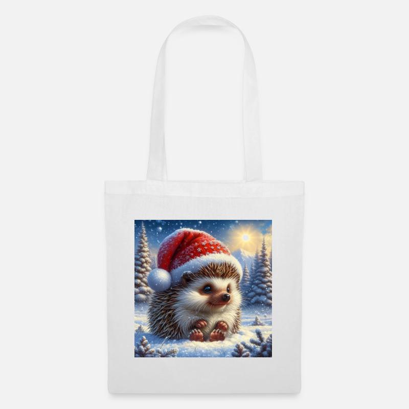 Weihnachts-Igel - Stoffbeutel - Weiß