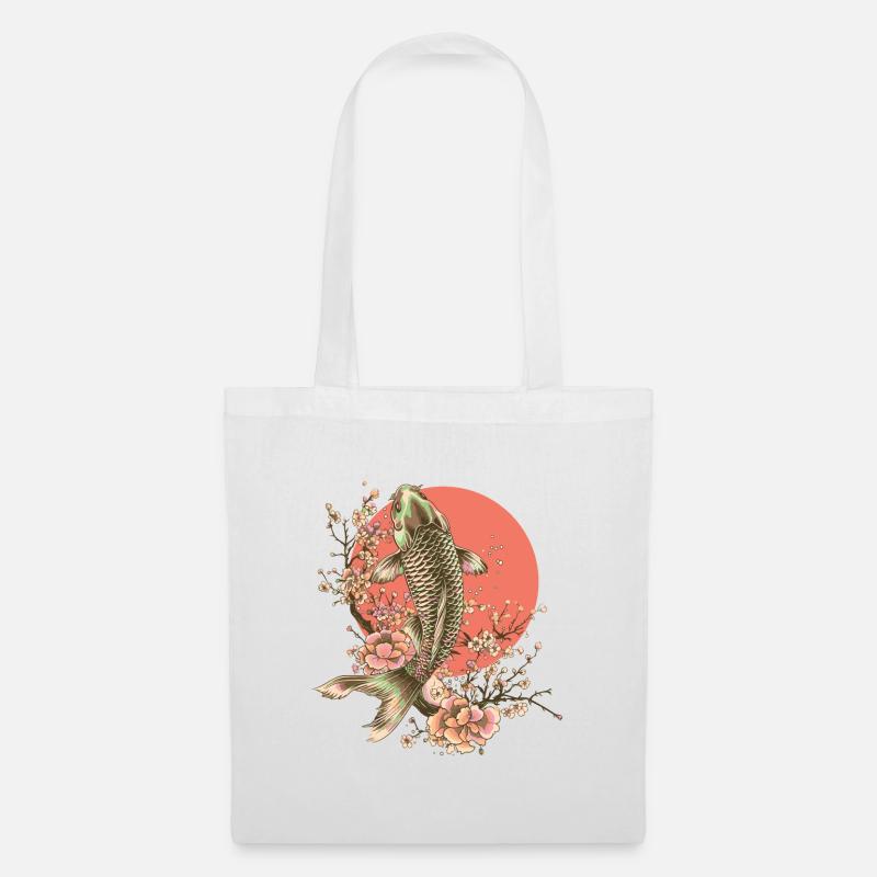 Elegant Fish with Cherry Blossoms Design - Tote Bag - white
