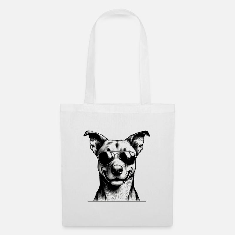 Hund mit Sonnenbrille Linienkunst - Stoffbeutel - Weiß