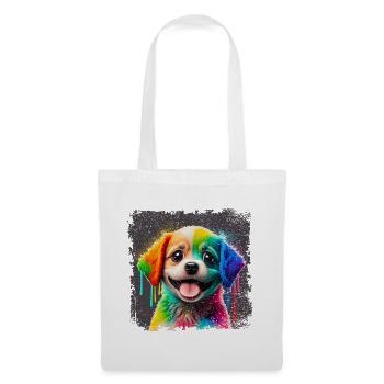 peint joyeux petit chien très coloré - Sac en tissu - blanc - Devant