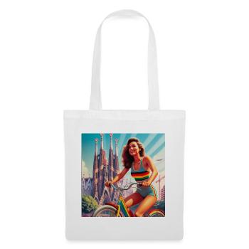 SAGRADA FAMILIA Retro-Mädchen auf dem Fahrrad - Stoffbeutel - Weiß - Vorne