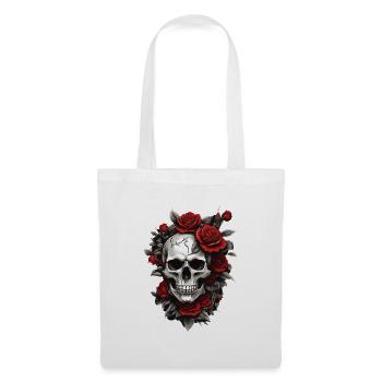 Schädel mit roten Rosen - Stoffbeutel - Weiß - Vorne