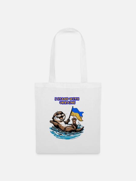 Süßes Otter Baby mit Ukraine Flagge - Stoffbeutel - Weiß