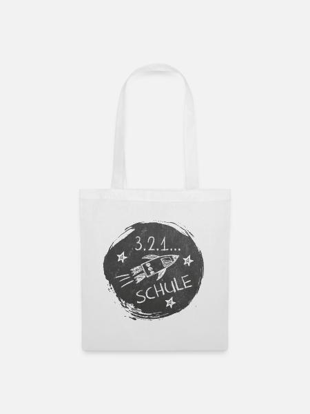Schulstart - 3-2-1-Schule | Rakete Tafeloptik - Stoffbeutel - Weiß