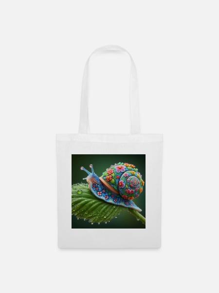 Blühende Schnecke - Stoffbeutel - Weiß