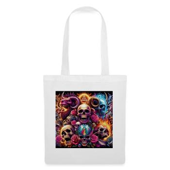 Crânes, couleurs et fleurs - Sac en tissu - blanc - Devant
