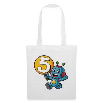 Enfin 5 ans cinq cinquième anniversaire Robot - Sac en tissu - blanc - Devant