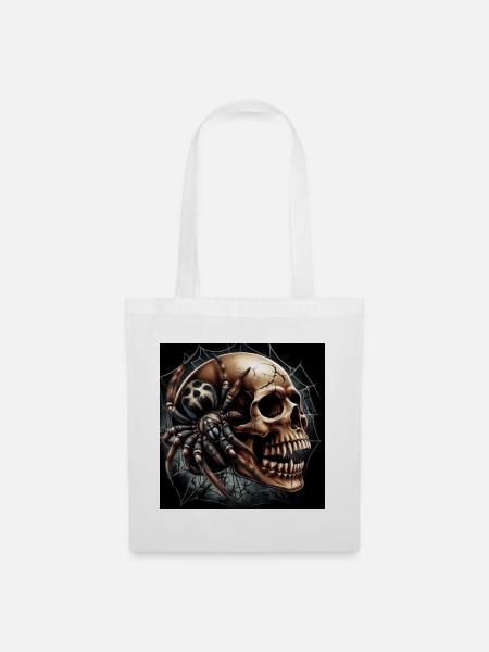 Totenkopf und Spinne - Stoffbeutel - Weiß
