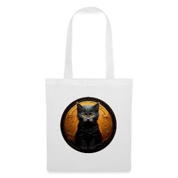 Schwarze Katze im Goldkreis - Stoffbeutel - Weiß - Vorne