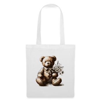 Teddy vintage avec des fleurs : une touche de nostalgie - Sac en tissu - blanc - Devant