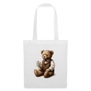 Teddy vintage avec des fleurs : une touche de nostalgie - Sac en tissu - blanc - Devant