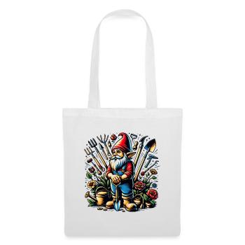 Nain de jardin coloré et vivant entouré d’outils - Sac en tissu - blanc - Devant
