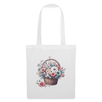 Panier somptueusement rempli de fleurs pastel - Sac en tissu - blanc - Devant