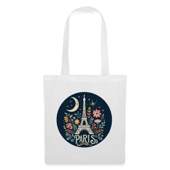 Paris Stern und Mond Blumenillustration - Stoffbeutel - Weiß - Vorne