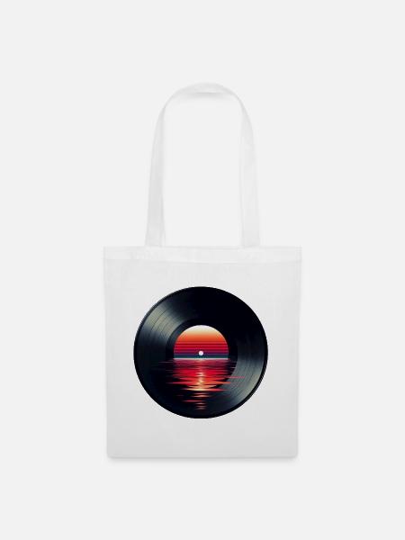 Vinyl LP Musikschallplatte, Retro Sonnenuntergang - Stoffbeutel - Weiß