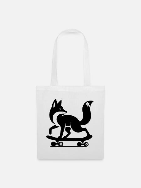 Fuchs Silhouette minimalistisch Skateboard Skater - Stoffbeutel - Weiß