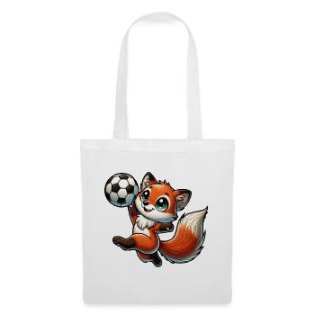 fröhlicher Fuchs, der mit einem Fußball spielt - Stoffbeutel - Weiß - Vorne