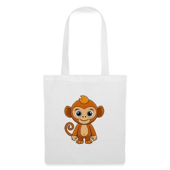 Affe Niedliche Maskottchen Zeichentrickfigur Kawaii - Stoffbeutel - Weiß - Vorne