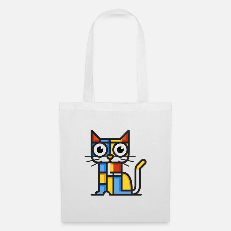 Bunte kubistische Illustration einer Katze - Stoffbeutel - Weiß