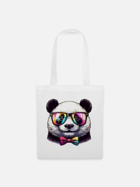 Panda mit Brille und Fliege - Stoffbeutel - Weiß