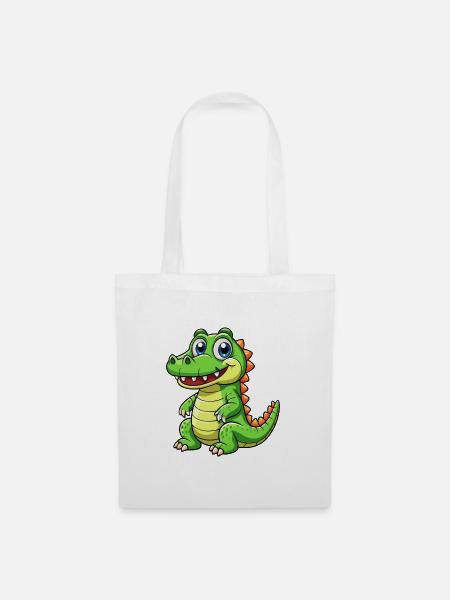 Alligator Niedliche Zeichentrickfigur Kawaii Clipart - Stoffbeutel - Weiß