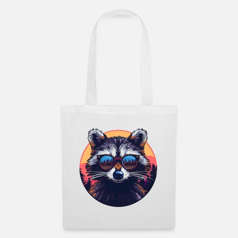 Waschbär Sonnen brille Bunt - Tier Motiv Kunst W - Stoffbeutel - Weiß