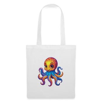 Oktopus Bunt Kawaii Cartoon Meerestier - Stoffbeutel - Weiß - Vorne