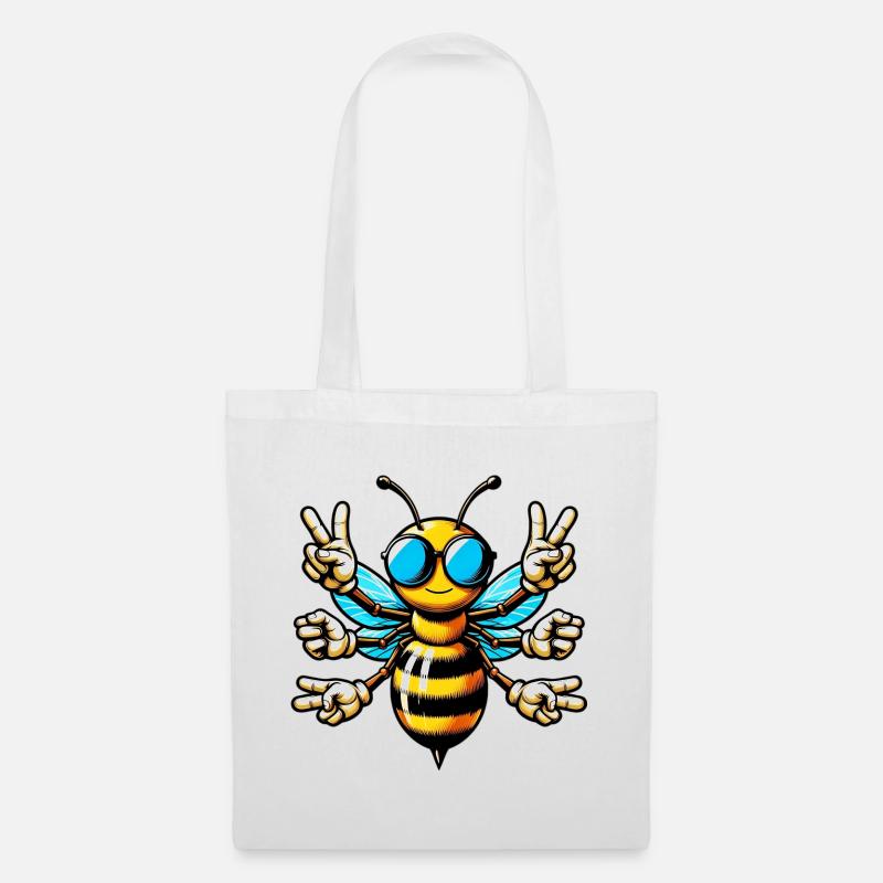 Abeille avec des lunettes de soleil - Sac en tissu - blanc