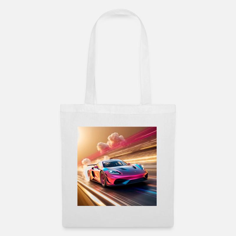 Ein schlankes Lowpoly-3D-Automodell Ein Rennwagen - Stoffbeutel - Weiß