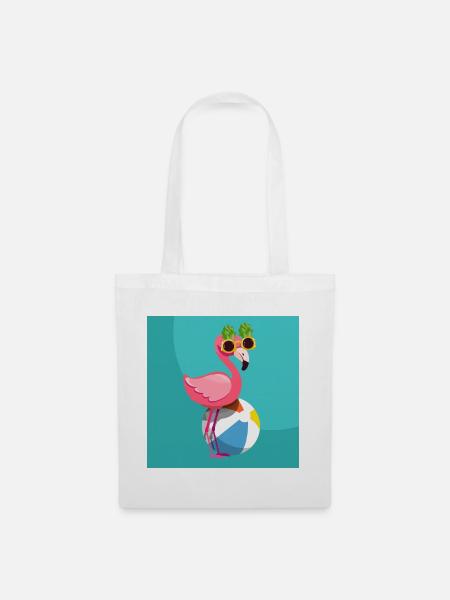 Flamingo, sein Ballon und seine Ananasbrille - Stoffbeutel - Weiß