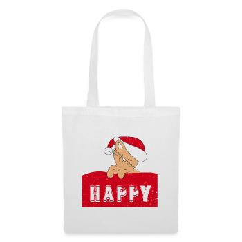 Happy Cat with Christmas-Cap - Stoffbeutel - Weiß - Vorne