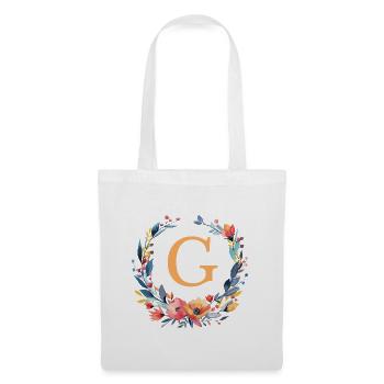 G Monogramm, Blumen-Kranz, personalisierbar - Stoffbeutel - Weiß - Vorne