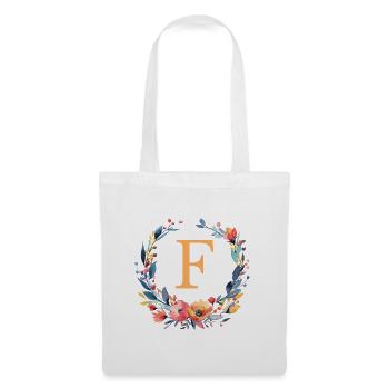 F Monogramm, Blumen-Kranz, personalisierbar - Stoffbeutel - Weiß - Vorne