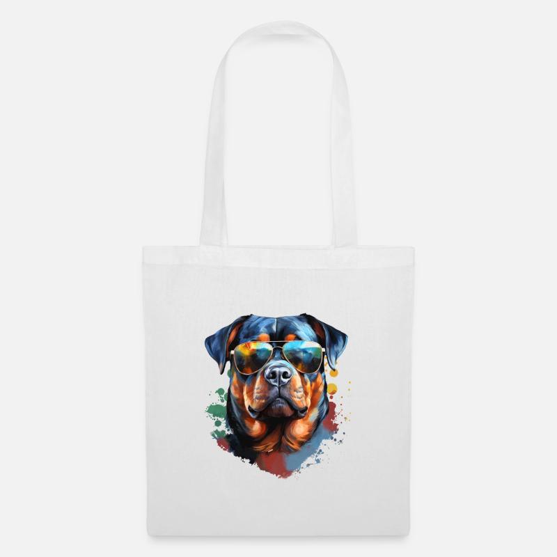 Rottweiler mit Sonnenbrille - Stoffbeutel - Weiß