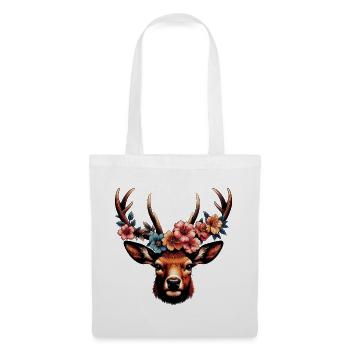 Cerf avec des fleurs - Sac en tissu - blanc - Devant