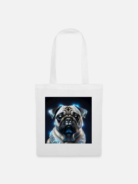 Futuristischer Hund mit Glitzerakzenten - Stoffbeutel - Weiß