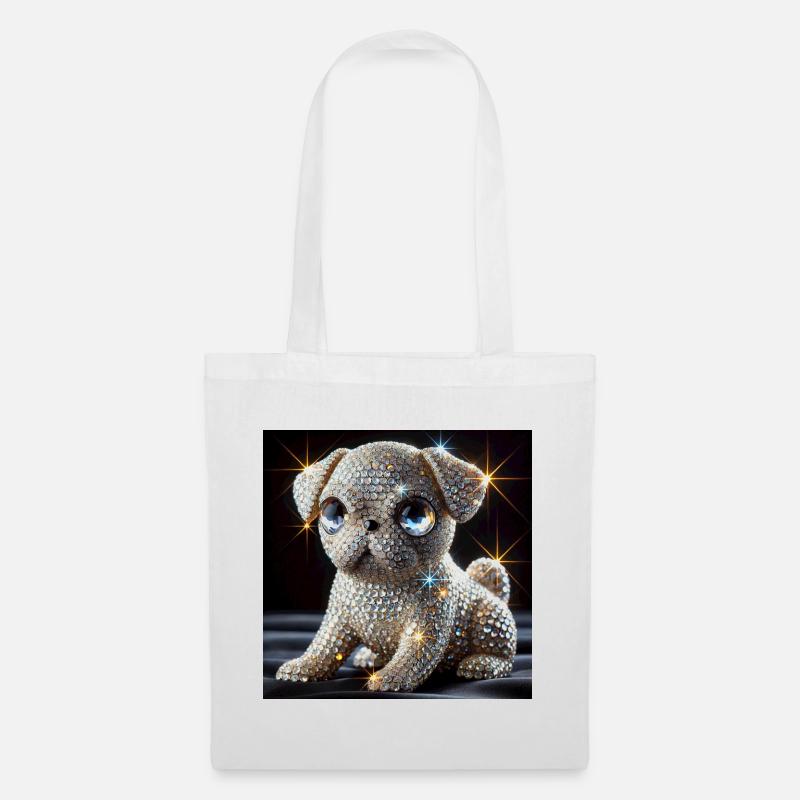 Funkelnder Hund im Diamant-Look - Stoffbeutel - Weiß