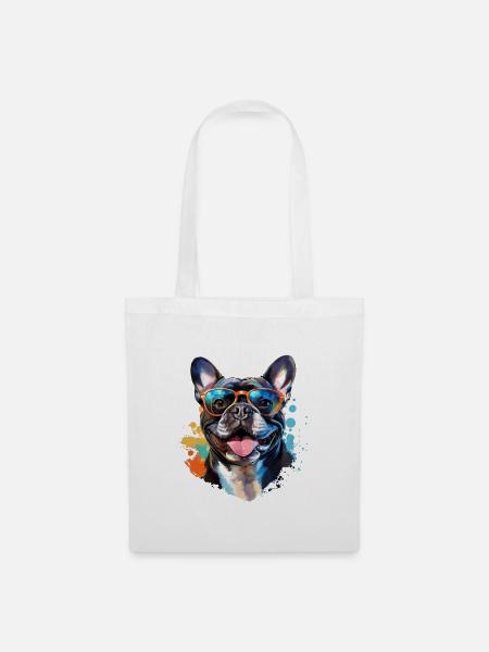 Frenchie mit Sonnenbrille - Stoffbeutel - Weiß