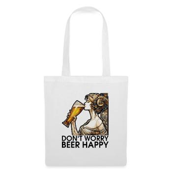 Femme buvant de la bière cadeau heureux - Sac en tissu - blanc - Devant