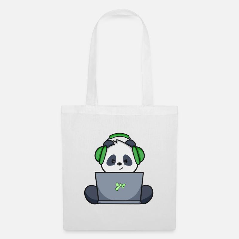Gaming Panda mit grünem Headset - Stoffbeutel - Weiß
