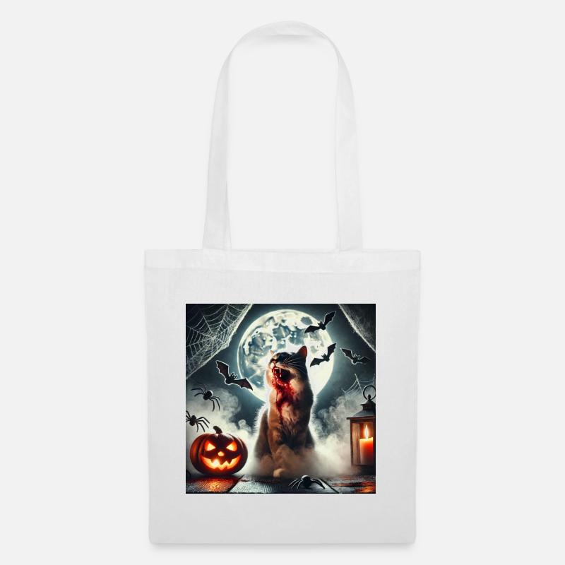 Spukvolle Katzen Halloween Gestaltung - Stoffbeutel - Weiß