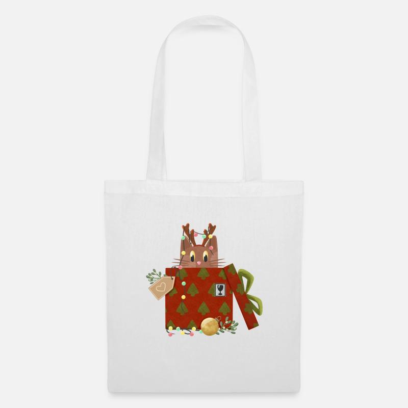 Katze in Weihnachtsgeschenk - Stoffbeutel - Weiß