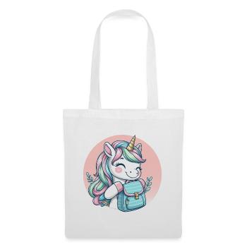 Einhorn Pastell Unicorn mit Schulranzen - Stoffbeutel - Weiß - Vorne